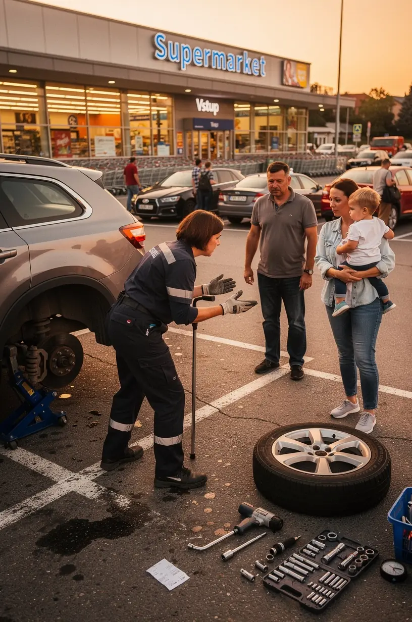 Servisný pracovník vykonáva údržbu vozidla priamo na parkovisku pri dome zákazníka.